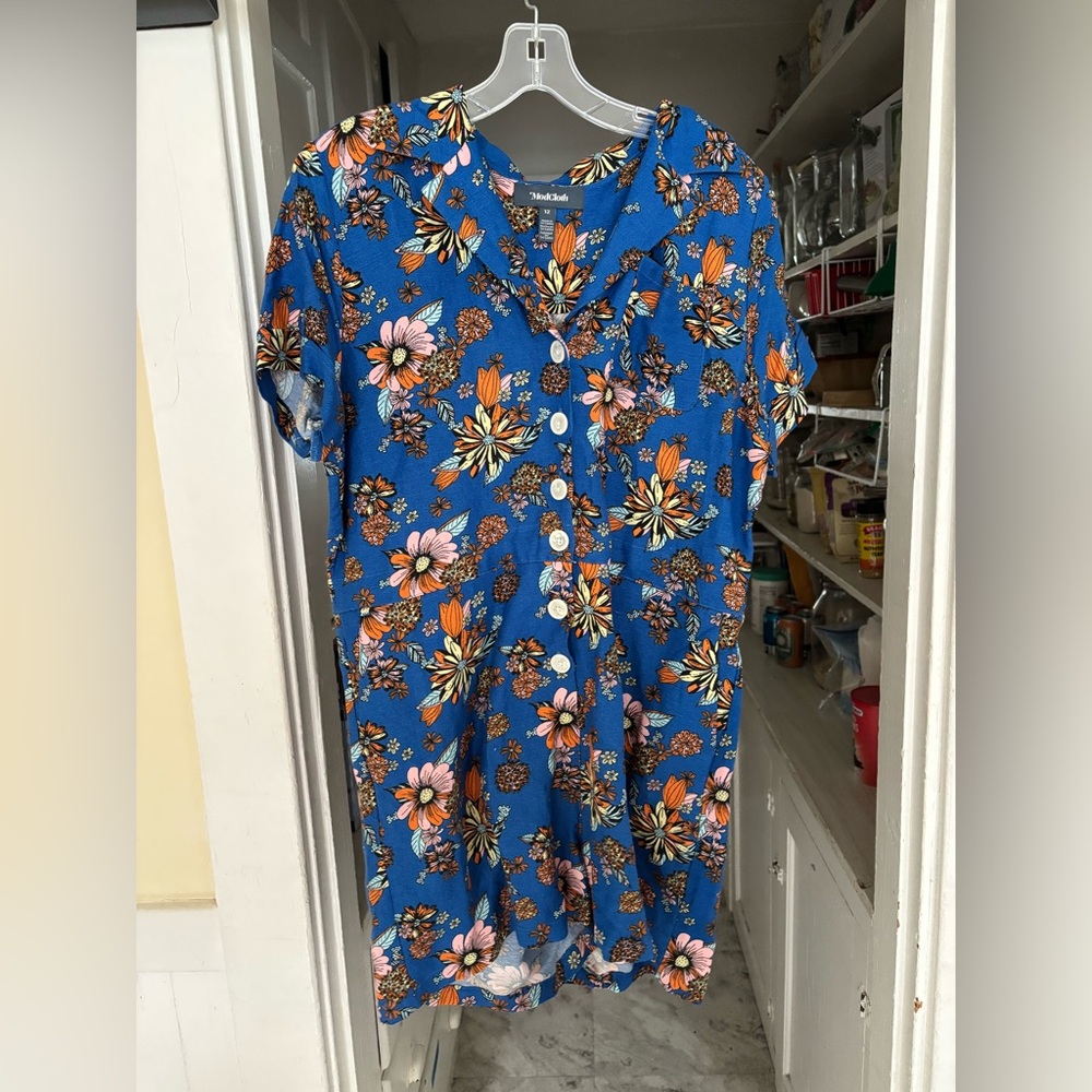 Modcloth Floral Blue Button-Up Romper